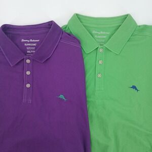 Lot 2 men Tommy Bahama IslandZone Supima Polo Shirt XXL Green purple Embroidered